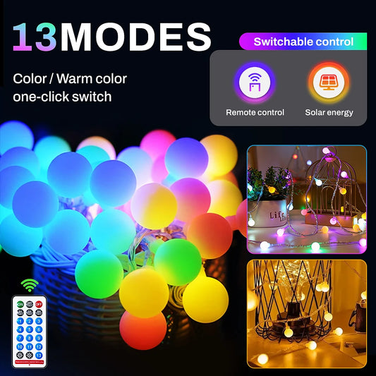 LED Fairy Solar String Lights, 13 Modes with Remote, RGB & Warm Fairy Lights, Christmas Lighting For Party, Indoors & Outdoors