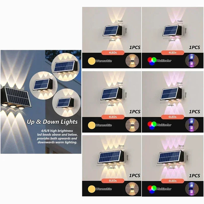 Solar Lights for Outside Solar Fence Lights Outdoor Waterproof LED Up and Down Solar Wall Lamp Porch Decor Garage Yard Garde