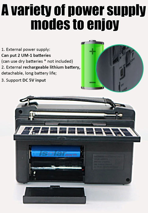 Portable FM/AM/SW Radio Solar Charging Multi Band Emergency Radios Receiver Powerful Bluetooth Speaker with Flashlight USB