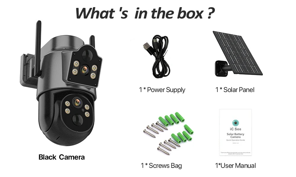 Solar Camera 365 Days Long Standby PIR Wifi Outdoor Dual Lens 4MP HD PTZ IP Camara 7.6W Solar Panel CCTV Security Camera ICSee