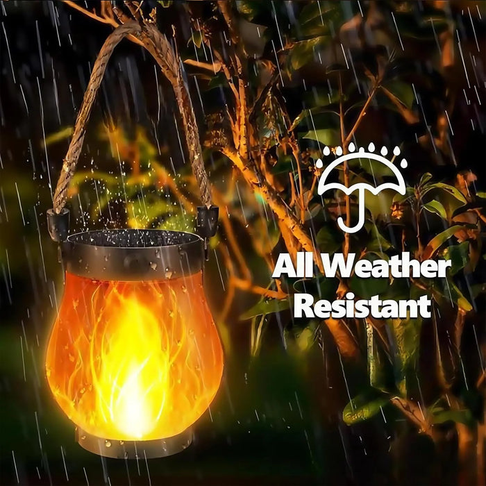 Solar Lantern Lights Flame Garden Light with USB & Solar Charging Waterproof Hanging Lantern for Yard Patio Decor Decoration
