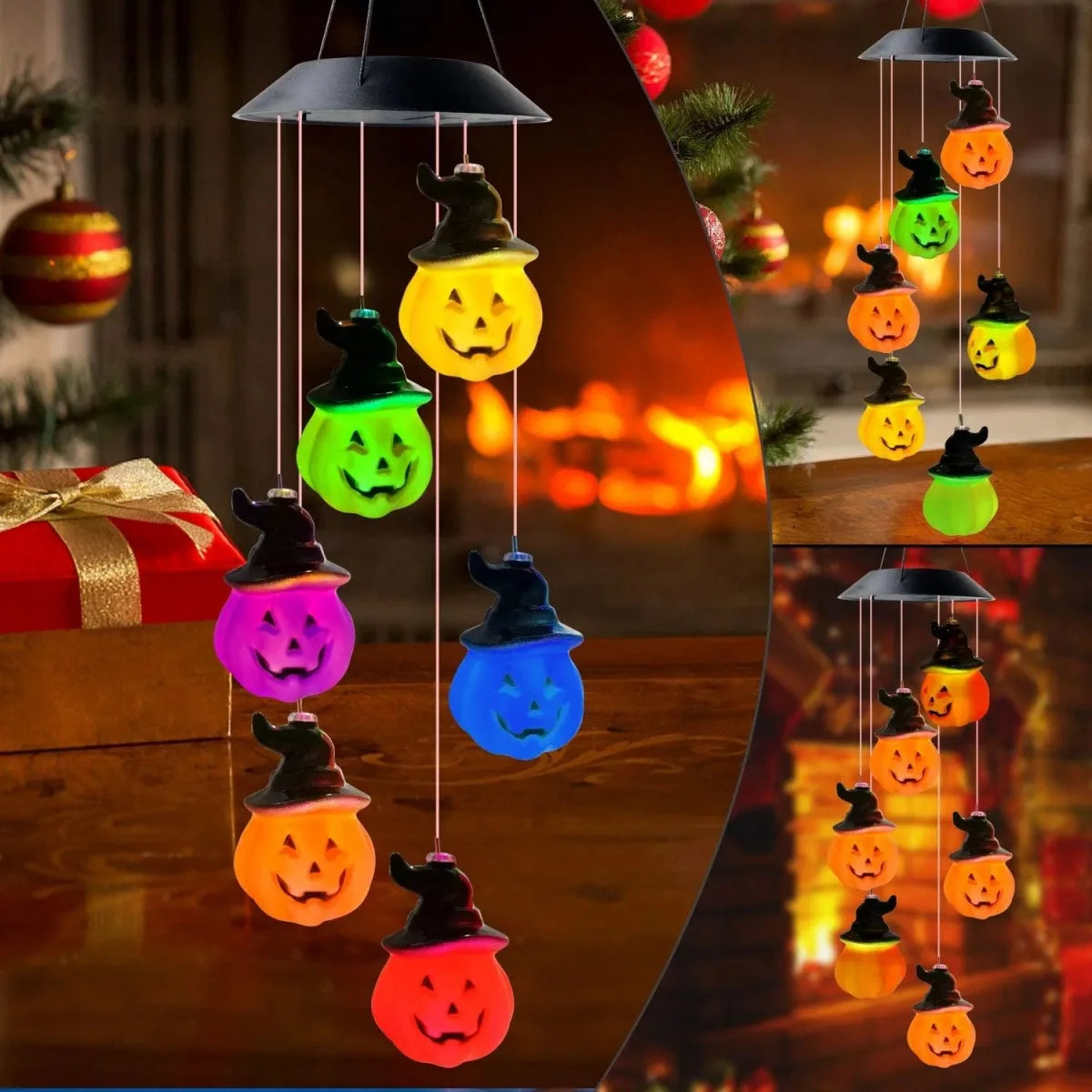 1PC Halloween Solar Wind Chimes Color Changing with 6 LED Pumpkin Waterproof Lights by Solar Powered Suitable For Holiday Party