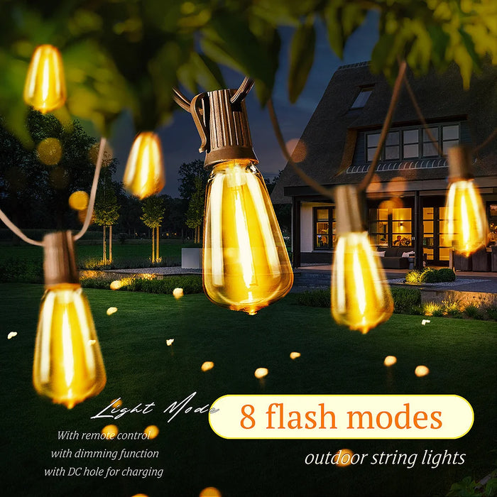 12M/9.5M Solar String Lights Outdoor with Remote, ST38 Patio Lamp & LED IP65 Shatterproof Bulbs, 8 Light Modes for Garden Party