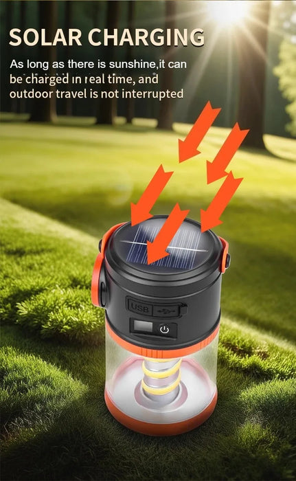 Solar Powered Camping Lamp Portable Flashlight Double Light Emergency Lights USB Charge Waterproof for Outdoor Hiking Tent