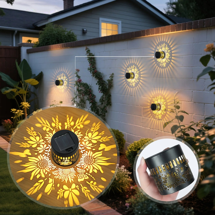 Solar Outdoor Wall Lights, Sunflower Cut-out Designs, Garden Landscape Lighting with Easy Installation, Outside Solar Lights