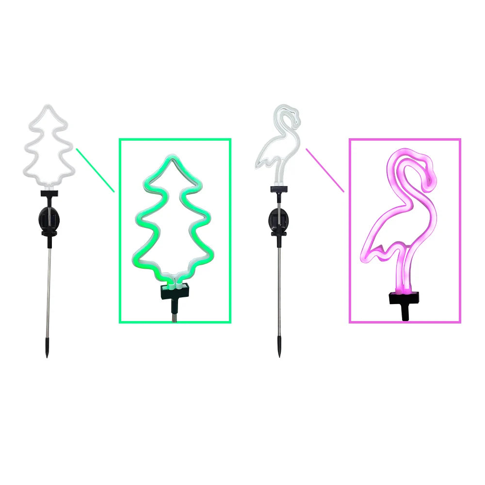Neon Solar Garden Light Waterproof Landscape Courtyard Lamp Christmas Tree Flamingo Neon Lights Christmas Party Decor Supplies