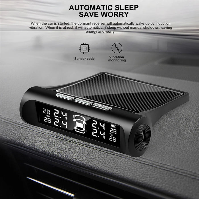Solar Power Car Tire Pressure Alarm Digital Display Auto Smart Tpms Tire Pressure Monitor System Temperature Warning with Sensor