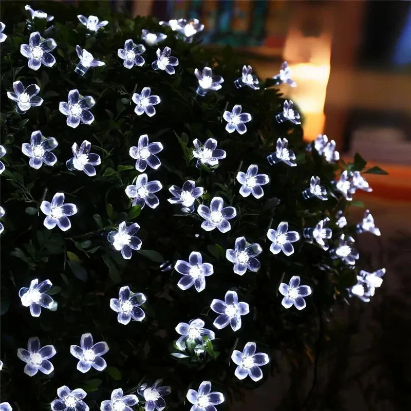 5M/7M/12M LED Solar Lights Outdoor Floral String Flower Fairy Lights Garlands For Christmas Party Outdoor Decoration Waterproof