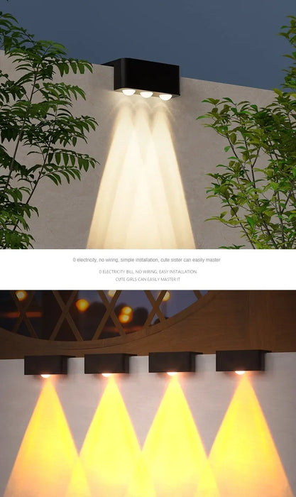 Solar Wall Lights Outdoor Square Solar Wireless Wall Mount Lights IP65 Waterproof Outdoor Wall Lamps Decorative for Garden