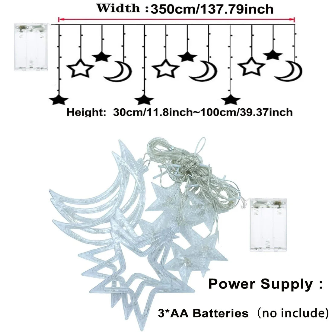 Star Moon Solar Battery String Lights 8Mode Outdoor Christmas Garland LED Fairy Light for Ramadan Festoon Wedding New Year Decor