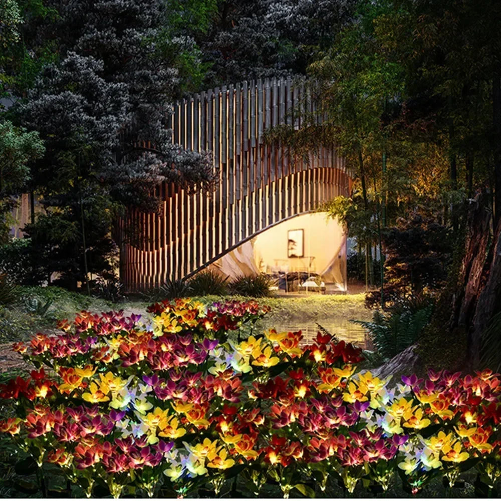 Solar Simulation Orchid Flower Lights Outdoor Lamp for Patio Lawn Garden Holiday Wedding Party Decoration Flower