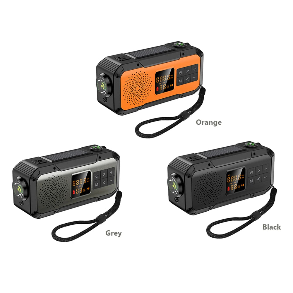 AM/FM/WB/NOAA Emergency Radio Hand Crank Solar Powered Radio Multifunction Weather Radio with BT Flashlight SOS for Outdoor
