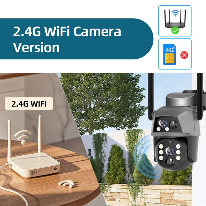Solar Camera 4G Sim Card Outdoor Dual Lens 8MP 4K IP Camara With Solar Panel CCTV Security Built in Battery PIR Motion Detection