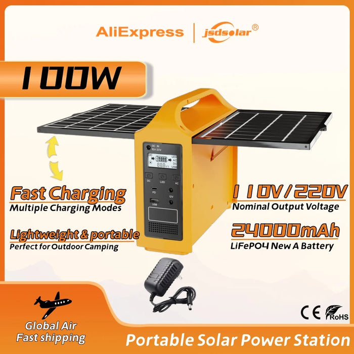 jsdsolar Portable Power Station 100W Solar Generator output AC 220V 110V LiFePO4 Power Bank UPS Power Plant For Outdoor Camping