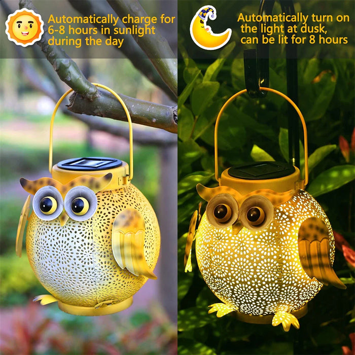 Hanging Solar Lantern Garden Light Waterproof Metal Decorative Solar Light Outdoor for Patio Yard Table Pathway Owl Pattern