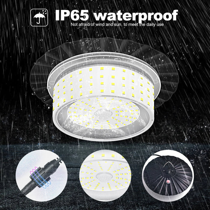 Solar Shed Barn Light Indoor Outdoor 244 LED Solar Pendant Light 5 Modes Solar Motion Sensor Light with Remote IP65 Waterproof