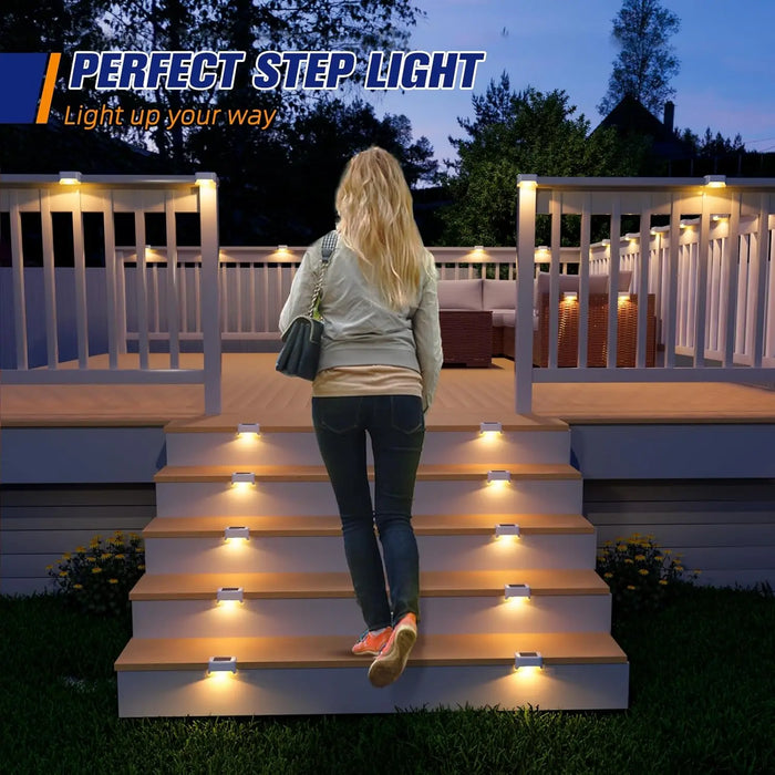Solar Deck Lights for Outdoor, Waterproof Solar LED Lights for Deck, Step, Railing, Wall, Patio, Garden,Yard Cool (Warm)White