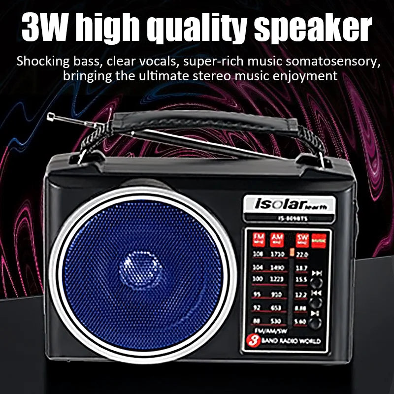 1pc Portable FM/AM/SW Radio Solar Charging Multi Band Emergency Radios Receiver Powerful Bluetooth Speaker with Flashlight USB