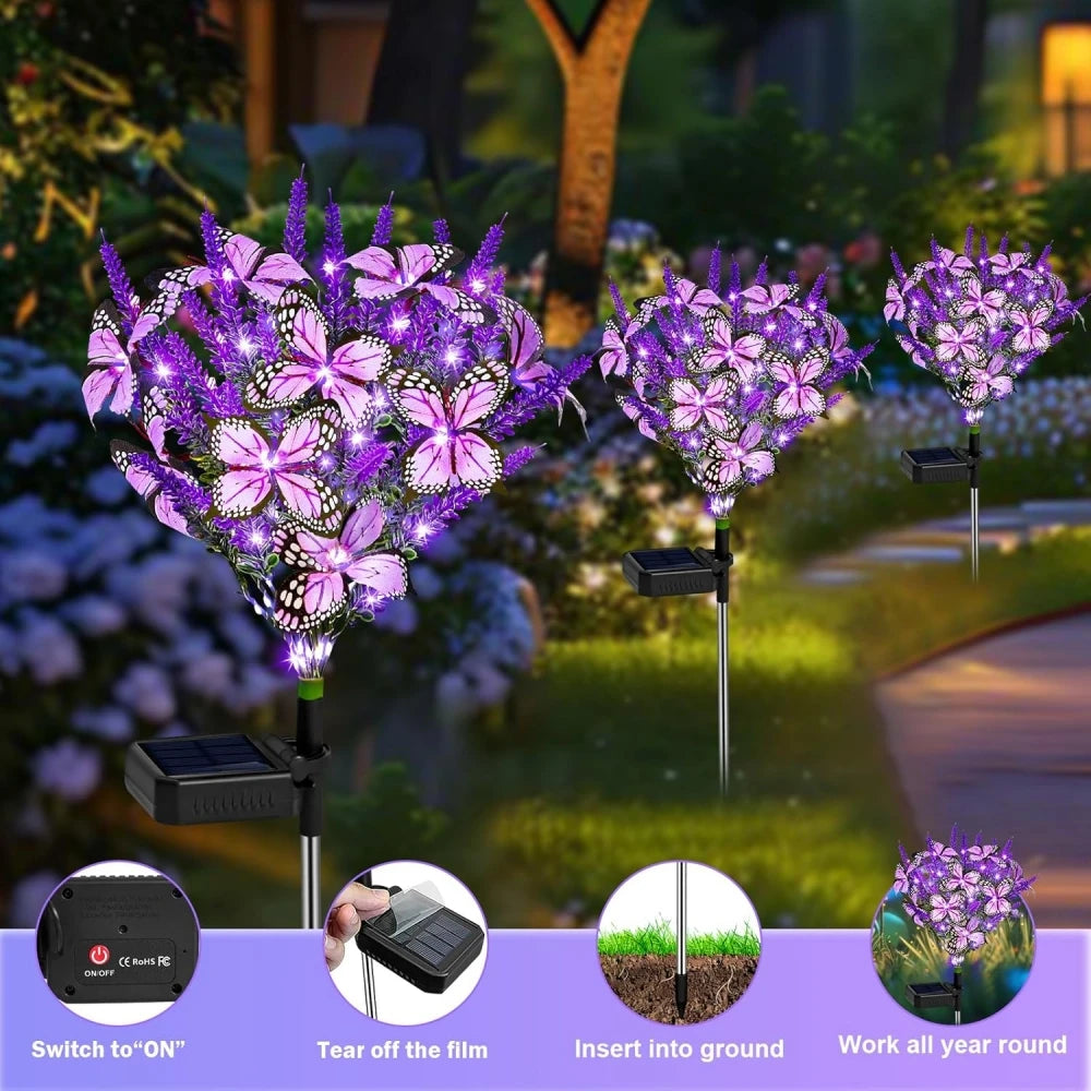 Solar Garden Flower Lights Outdoor Fabric Daisy Lavender Flowering Vine‌ LED Landscape Decorating for Yard Patio Flowerpot