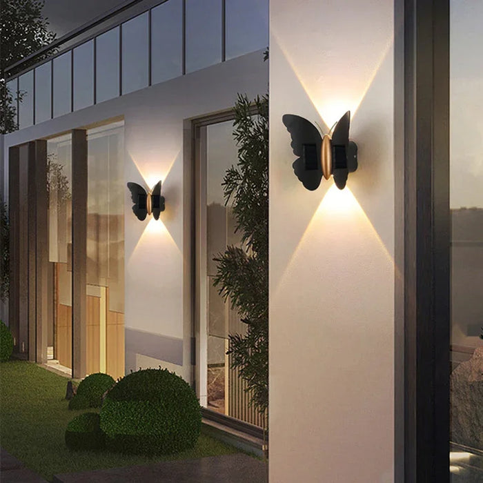 Solar Outdoor Butterfly Wall Light Waterproof Garden Light Courtyard Balustrade Fence Deck Balcony Decorative Solar Powered Lamp