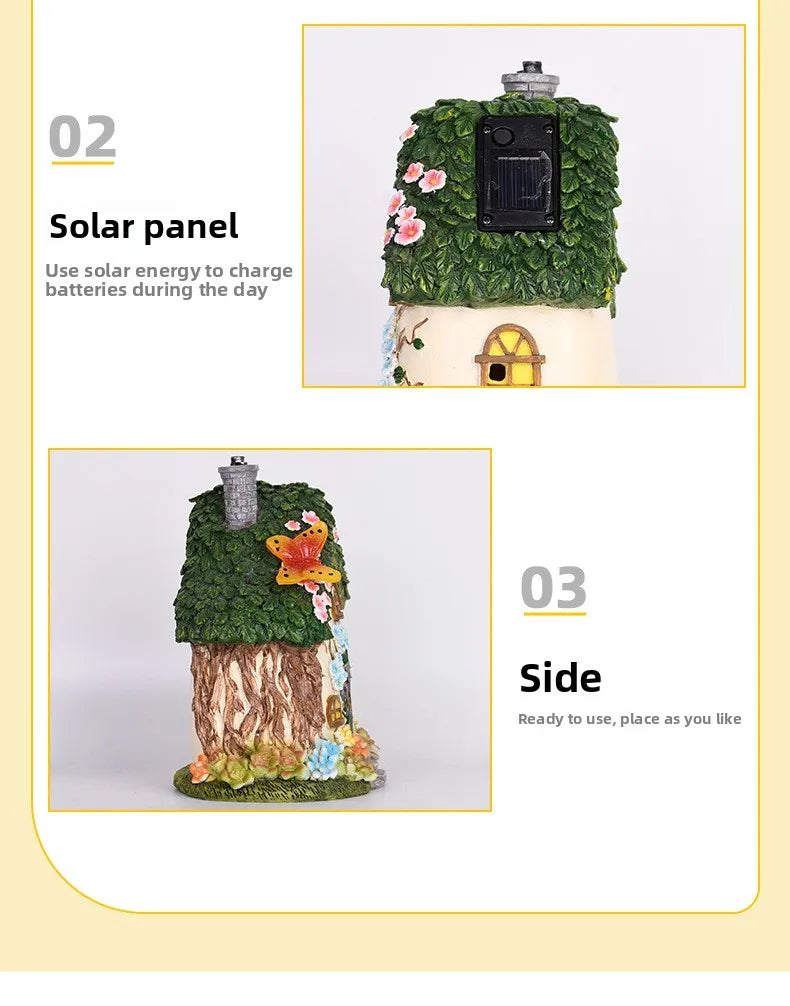 Solar Resin Cabin Christmas Outdoor Courtyard Garden Decoration Led Nightlight Fairy Tale Atmosphere Creative Ornament