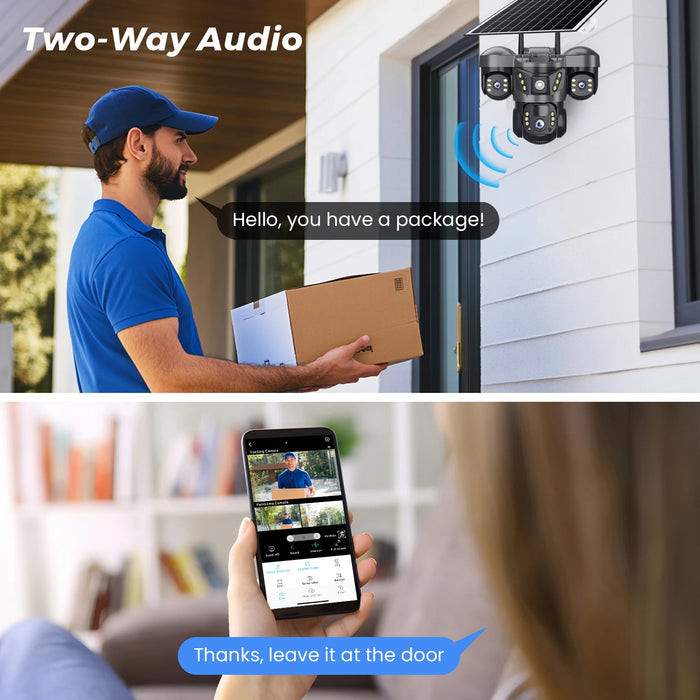 Solar 4G Camera 15MP Triple Lens Triple Screen 10x Zoom Outdoor Waterproof Battery Surveillan PIR Human Detection V380 Pro Cam