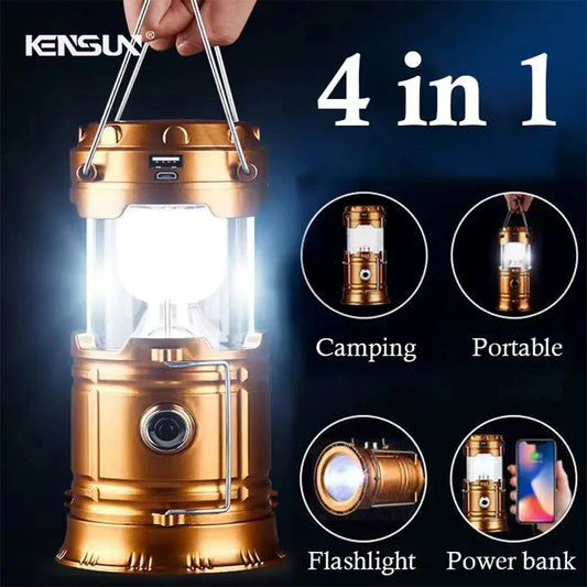Solar Camping Light Lamp Portable Lantern USB Rechargeable LED Flashlight Waterproof Torch Power Bank For Outdoor Fishing Hiking