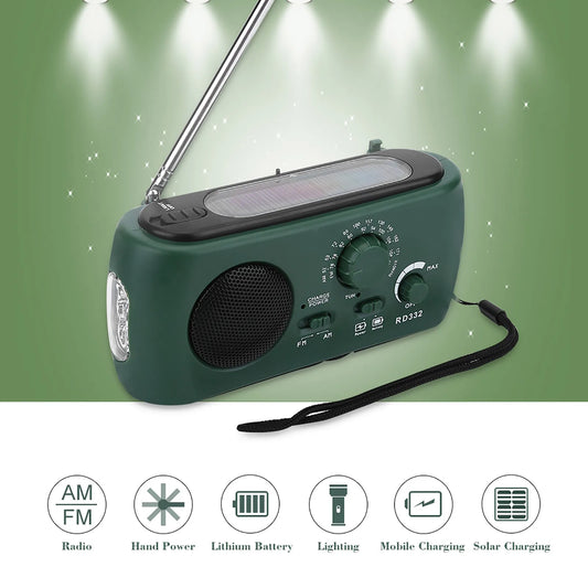 Solar Hand Crank AM/FM Radio with LED Flashlight Emergency Phone  Solar Radio with Flashlight Hand Crank Solar Flashlight