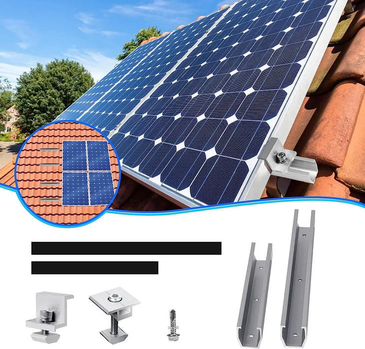 4Pcs/Set 25cm+30cm U Shaped Solar Module Bracket Mounting Rail Flat Roof End/Middle Clamp Solar Panel Accessories Module Bracket