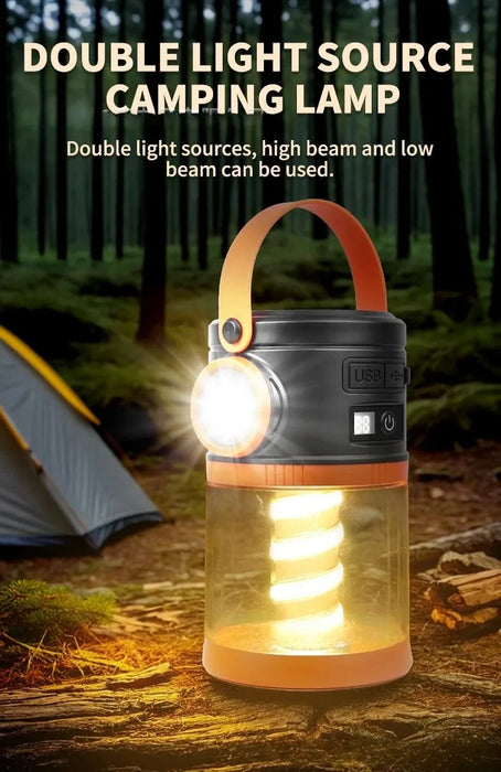 Solar Powered Camping Lamp Portable Flashlight Double Light Emergency Lights USB Charge Waterproof for Outdoor Hiking Tent