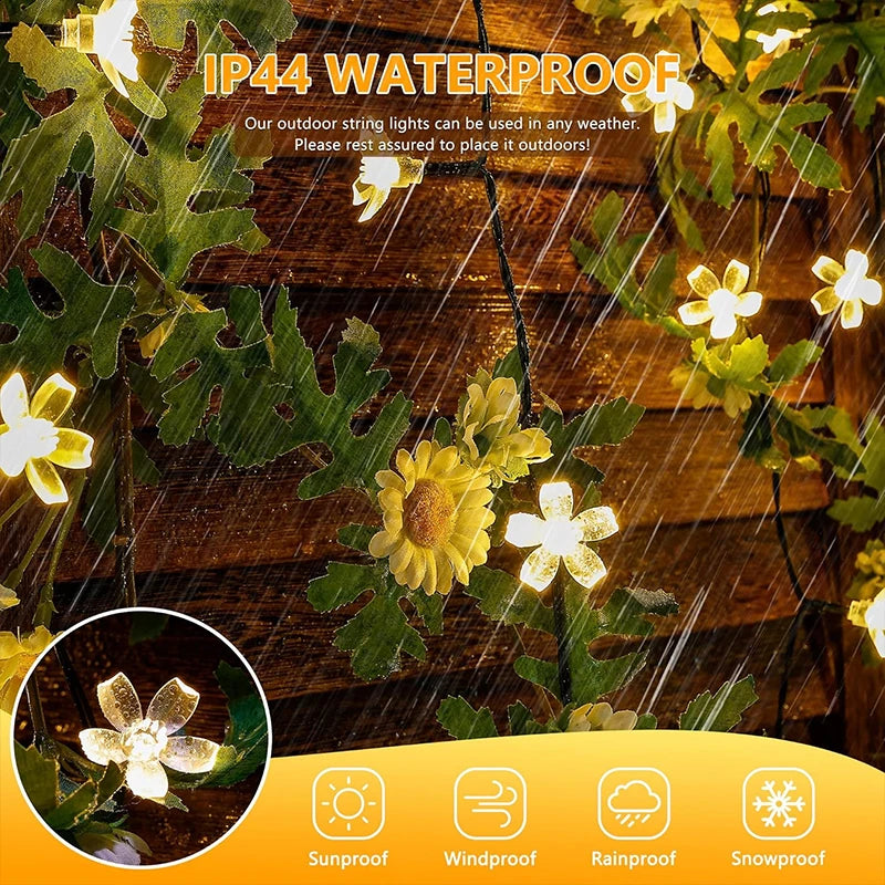 Solar Flower String Lights Outdoor Waterproof, Decorative Light for Yard, Lawn, Fence, Flower Garden, Christmas Tree