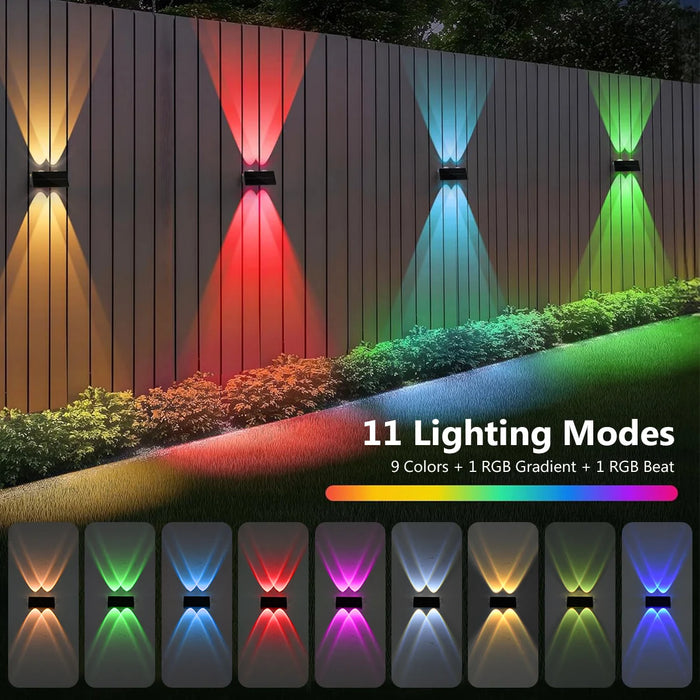 Solar Fence Lights Colorful Outdoor IP65 Waterproof Auto Dusk to Dawn Solar Deck Lights for Step Wall Pathway Stairs Patio