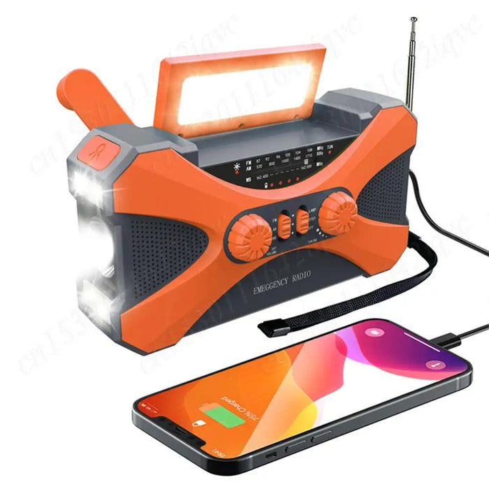 10000mAh Solar Hand Crank Radio Dual Speaker Stereo Emergency Radio Rechargeable FM AM WB NOAA Weather Radio Flashlight Torch