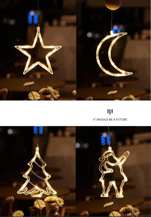 Christmas LED Light Snowflake Santa Hanging Battery-operated Window Ornaments Decoration for Home Xmas Navidad New Year Decor
