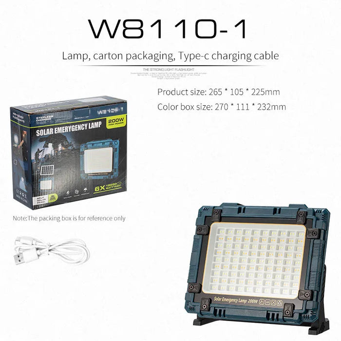 Rechargeable Solar Flood Light Outdoor Portable LED Reflector Spotlight IP66 Waterproof Camping Work Light Floodlight