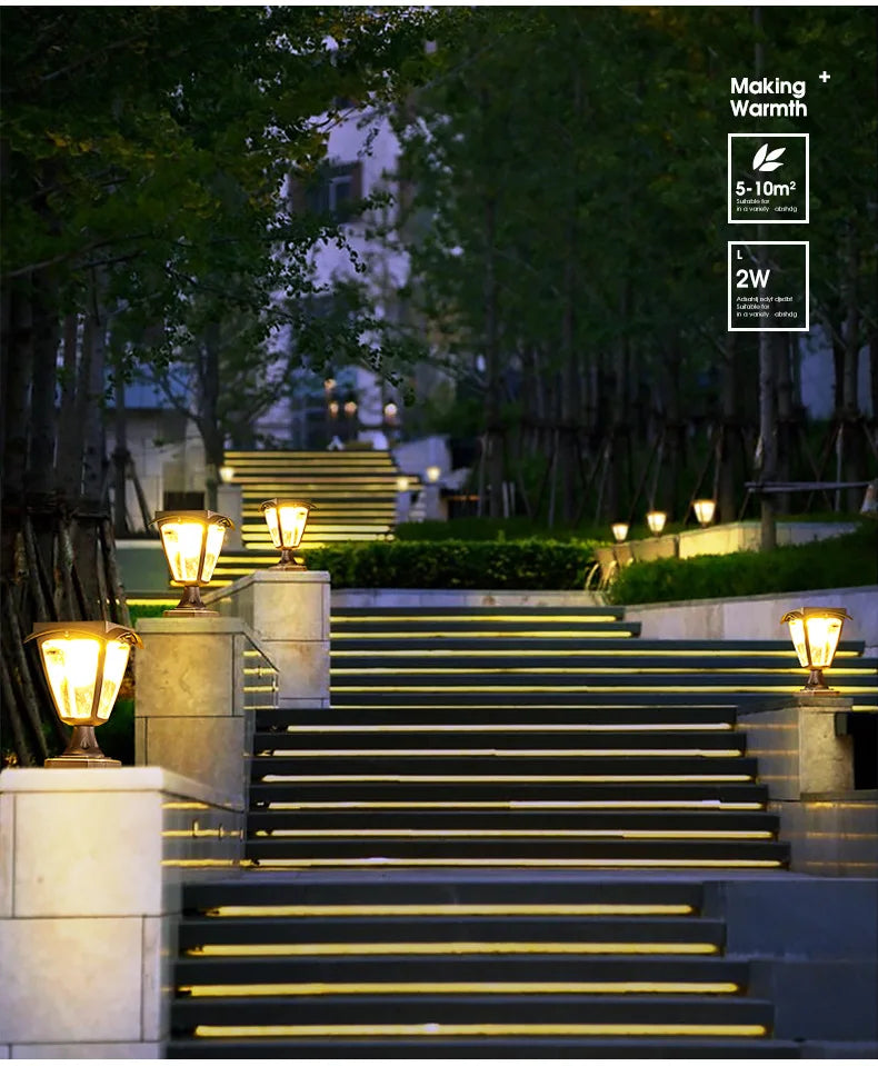 Simple Solar Column Pillar Light Outdoor LED Post Deck Cap Fence Landscape Lamp Waterproof Decor Garden Gate Solar Power Lamp