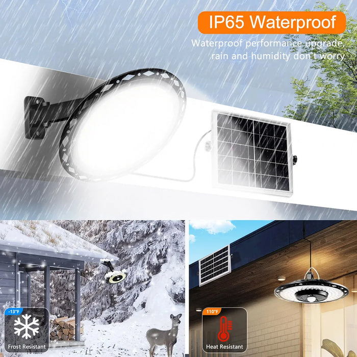 Solar Shed Light Outdoor Motion Sensor with Remote Control 360°Lighting Solar Pendant Lights Waterproof Garage Garden Warehouse