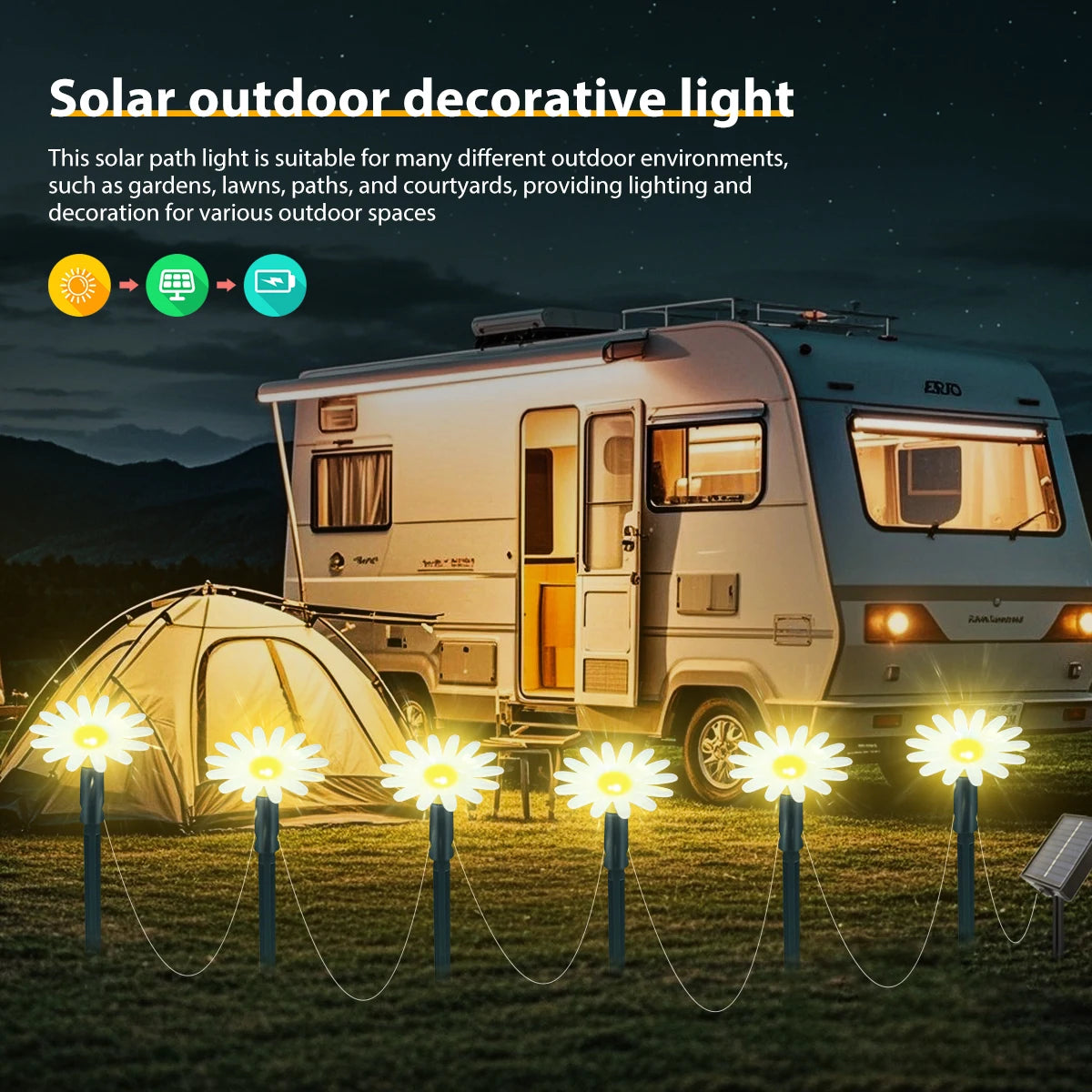 Solar Outdoor Garden Lawn Pilot Light 20LEDS Waterproof Courtyard Flower Path Light String for Camping Wedding Christmas Decor