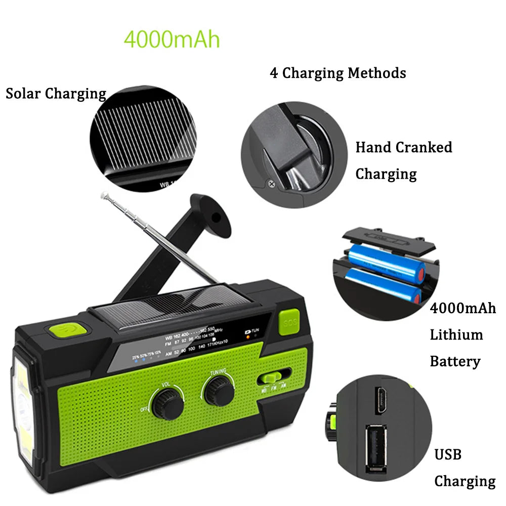 AM/FM Radio Portable Emergency Radio Solar Hand Crank Weather Radio USB Charging SOS Alarm LED Flashlight Power Bank Wholesale