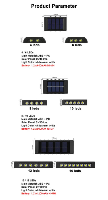 Solar Fence Lights Up and Down, Solar Powered LED Sconce Waterproof Outdoor Wall Lights for House Deck Steps Patio Garden Porch