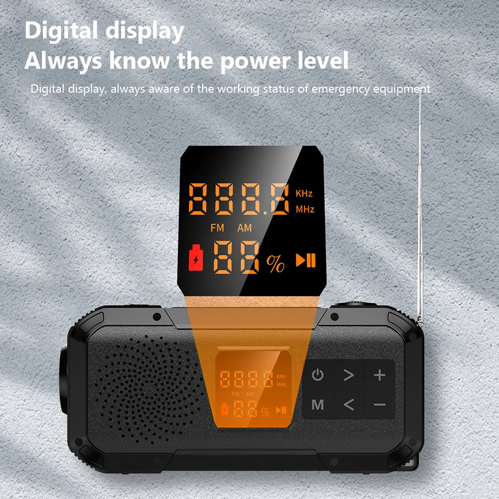 AM/FM/WB/NOAA Emergency Radio Hand Crank Solar Powered Radio Multifunction Weather Radio with BT Flashlight SOS for Outdoor