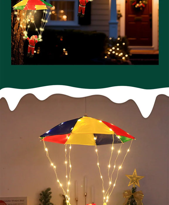 Parachute Santa Claus Christmas Yard Eaves Hanging Decorative Lights Leather String Lights Christmas Skydiving Light String