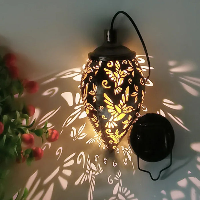 LED Hanging Solar Lights Lantern Metal Lamp Waterproof Outdoor Solar Lamp for Garden Projection Light Halloween Home Decoration