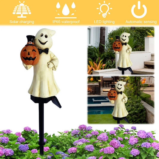 Outdoor Halloween Ghosts Pathway Light Waterproof Solar Pumpkin Stake Light for Christmas Halloween Party Decoration Night Light