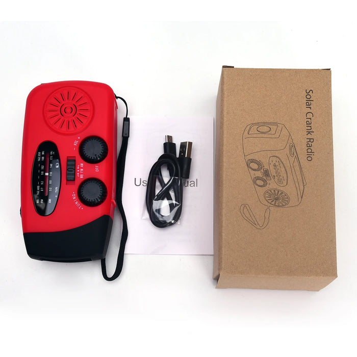 SOS Car Emergency Radio 2000mAh LED Light Large Capacity Hand Powered Solar Rechargeable Portable USB (FM/AM/NOAA) WB Radio