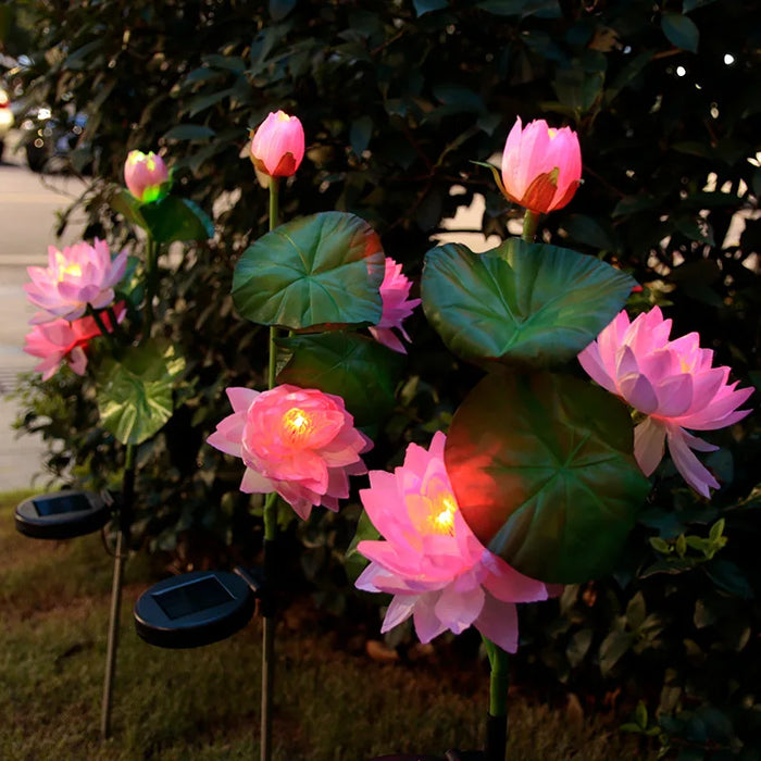 Solar Lotus Floral Garden Lights Flowers Lights Solar Powered LED Lawn Light Outdoor Garden Decor Yard Landscape Decoration