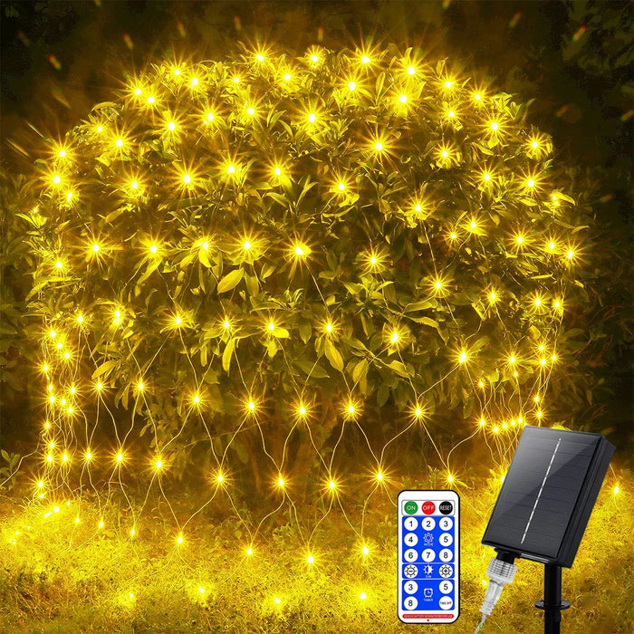 1pc Solar Net Lights Bush Net Lights Mesh Lights 8 Modes Remote Control Auto On/Off Outside Twinkle Lights For Patio Wall Roof