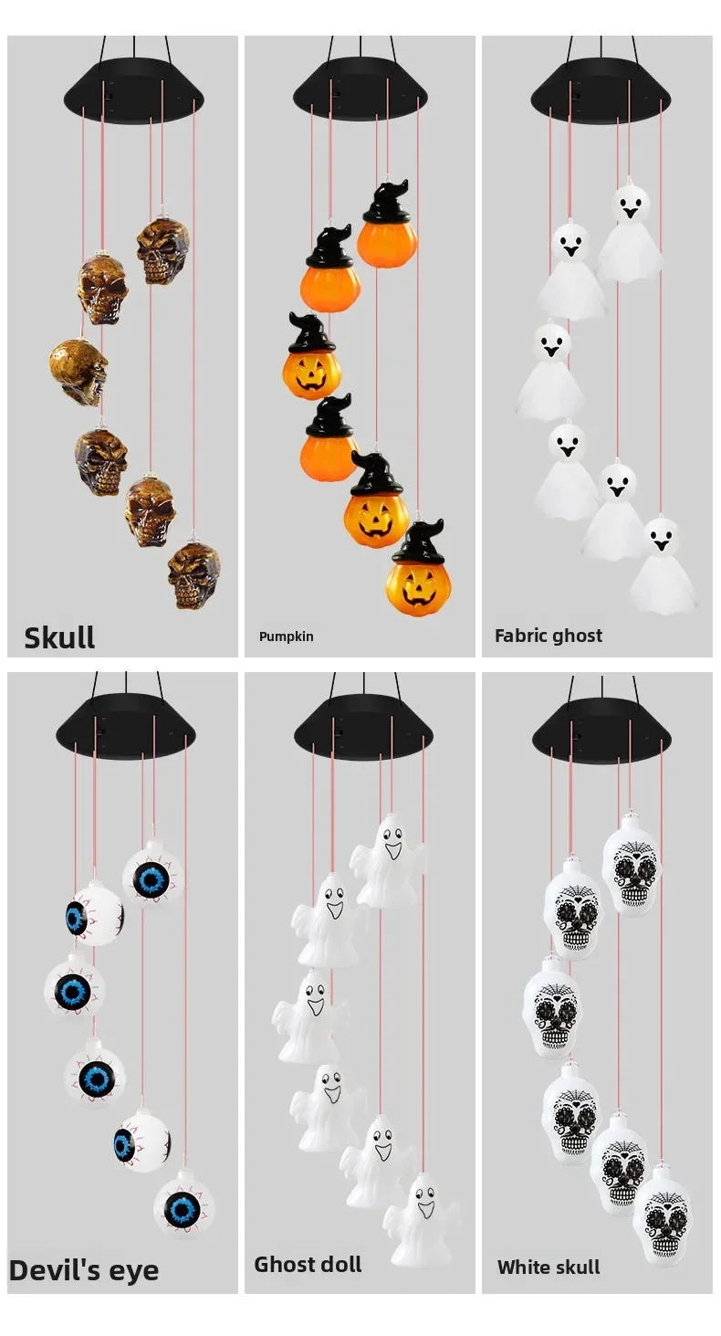 Solar Halloween String Lights Skull Ghost Pumpkin Heads Horror Outdoor Decor for Garden Yard Patio Haunted House Display