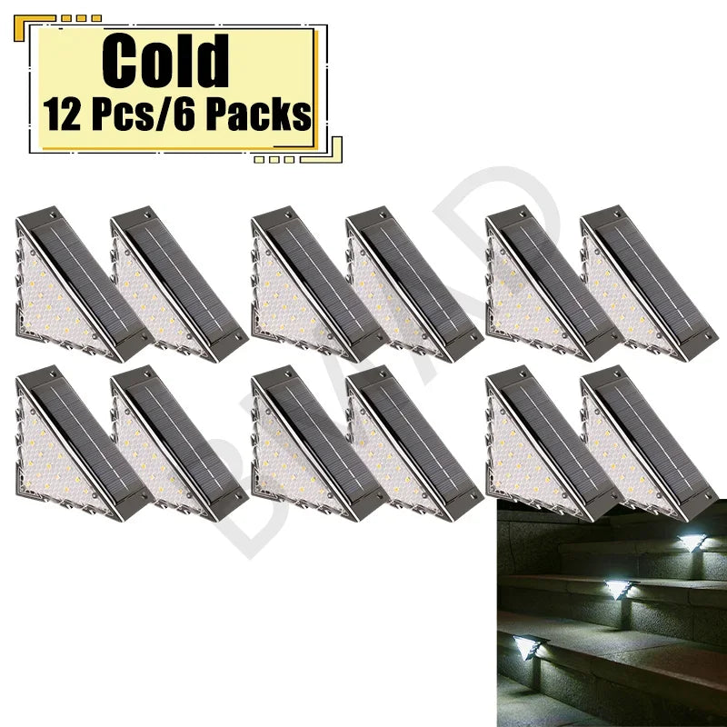 Outdoor Solar Step Lamp Two-Tone Triangle LED Waterproof Auto-On Deck Lantern for Patio Yard Driveway Porch Decorative Lighting
