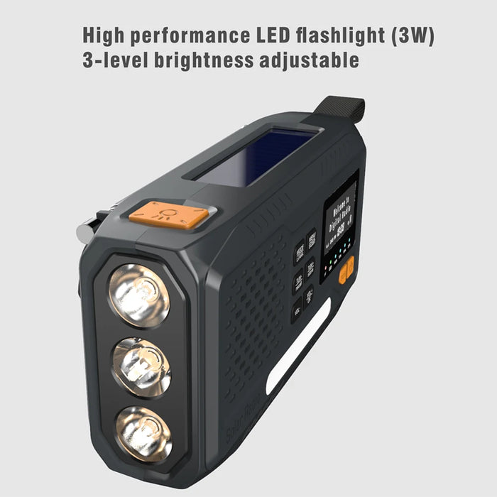 Solar Hand Crank Emergency Radio 2000mAh Rechargeable DAB/FM/Bluetooth-Compatible Radio 4 Ways Powered Reading Lamp for Survival